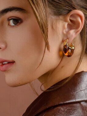 Molten Amber Gold Resin Hoop Earrings